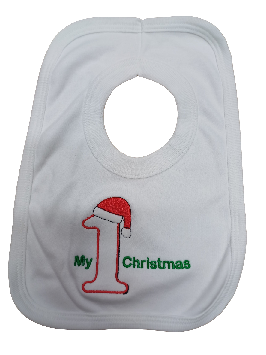 Christmas  bibs  embroidered with  merry Christmas  or my first Christmas