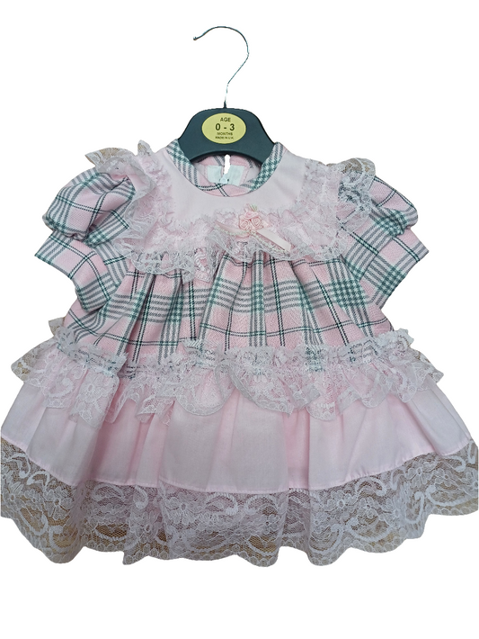 Baby girls  tartan frilly lace dress