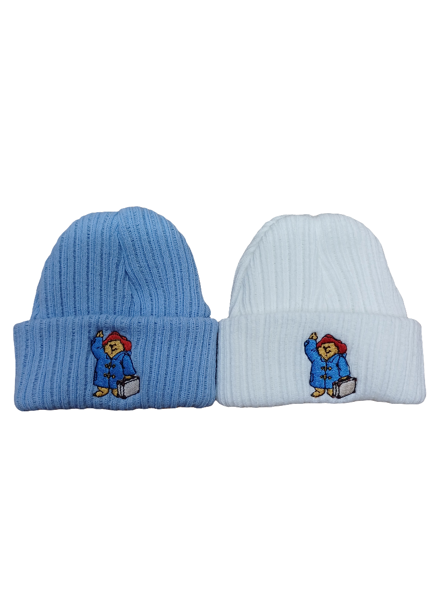 Babys  knitted beanie hats  embroidered with  a bear