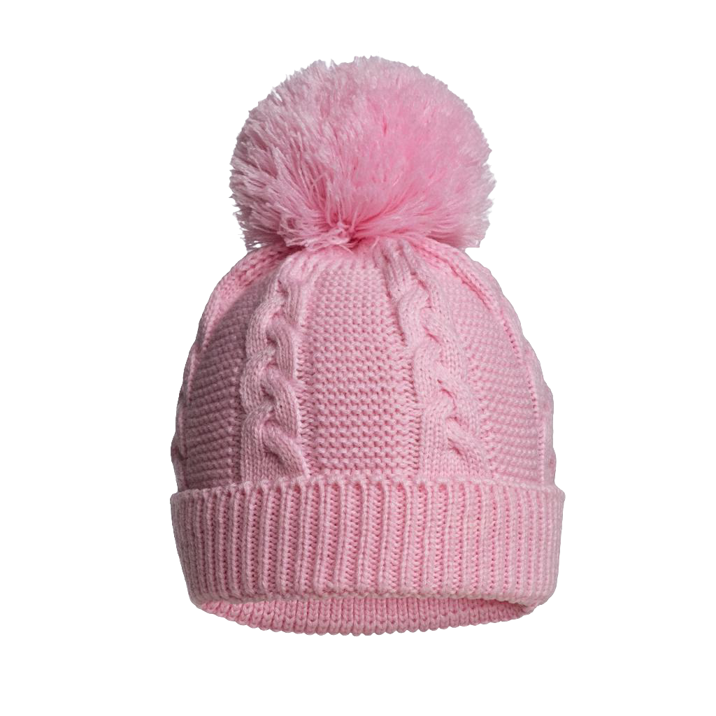 Knitted  cable pattern  hats with pom pom