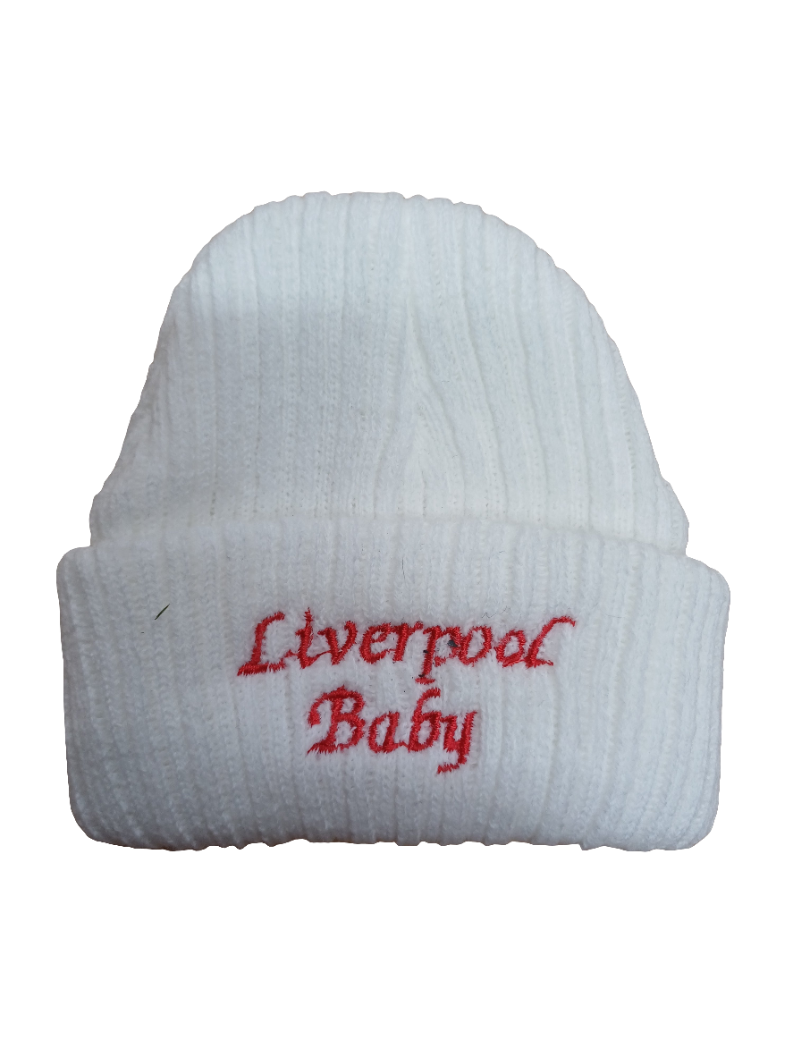 Baby Boys or girls  knitted beanie hat embroidered with  Liverpool  Baby  size newborn