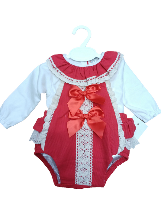 Girls  red  ribbon romper with blouse