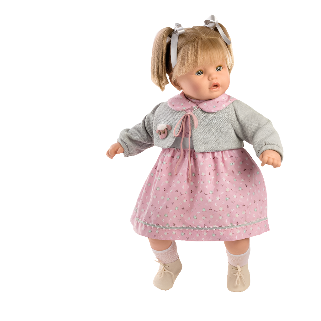 Spanish  toddler crying doll comes  in a beautiful  dress  and cardie  size 62 cm