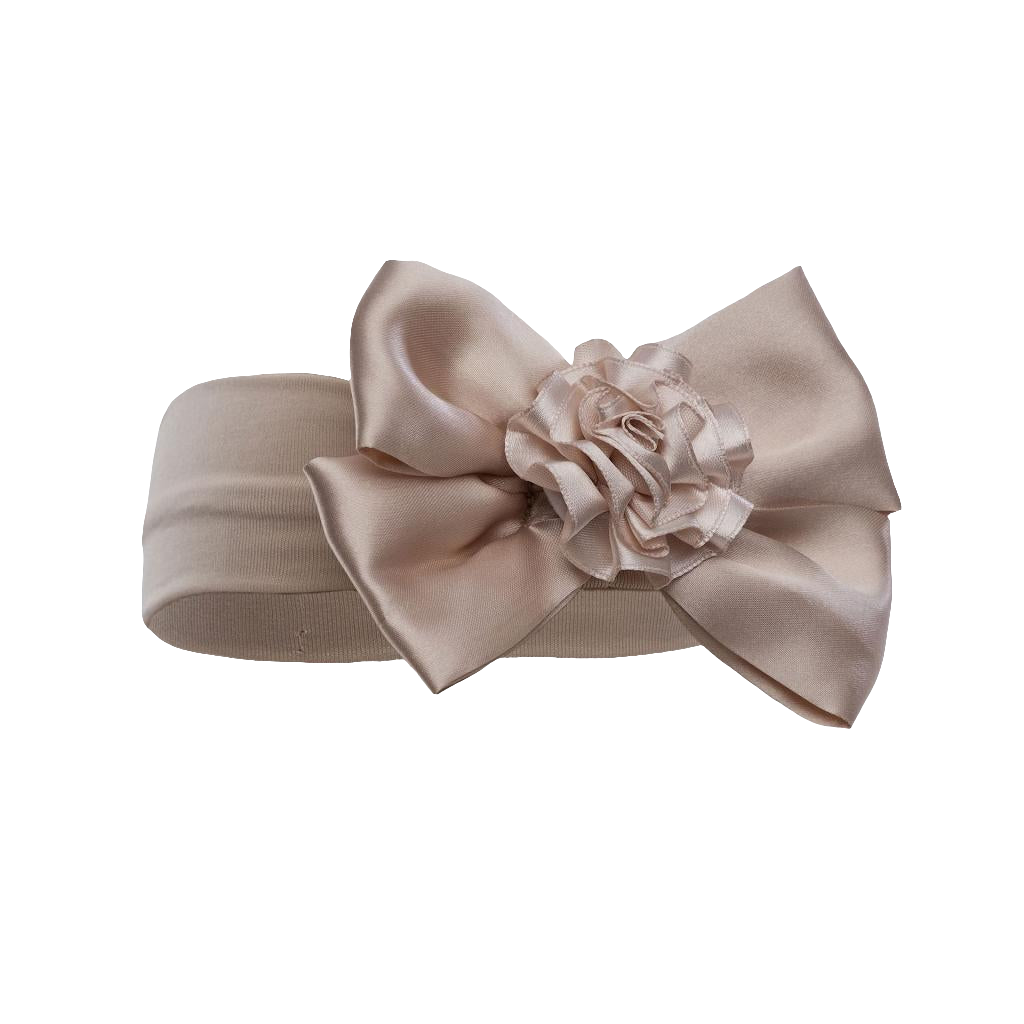 Baby girls stretch headband with satin bow and flower comes in  various colours