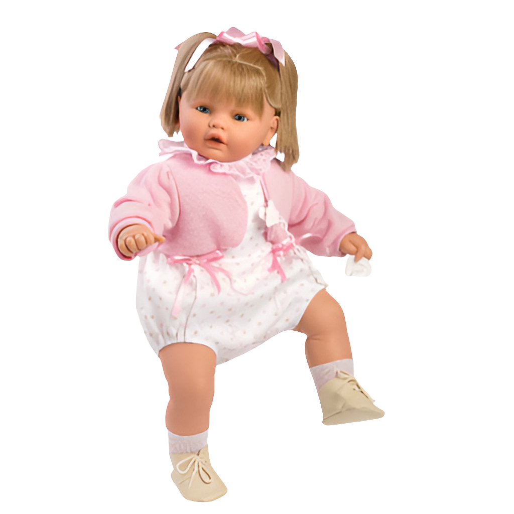 Spanish  toddler crying doll in cardie and  beuatiful  romper  size  62 cm