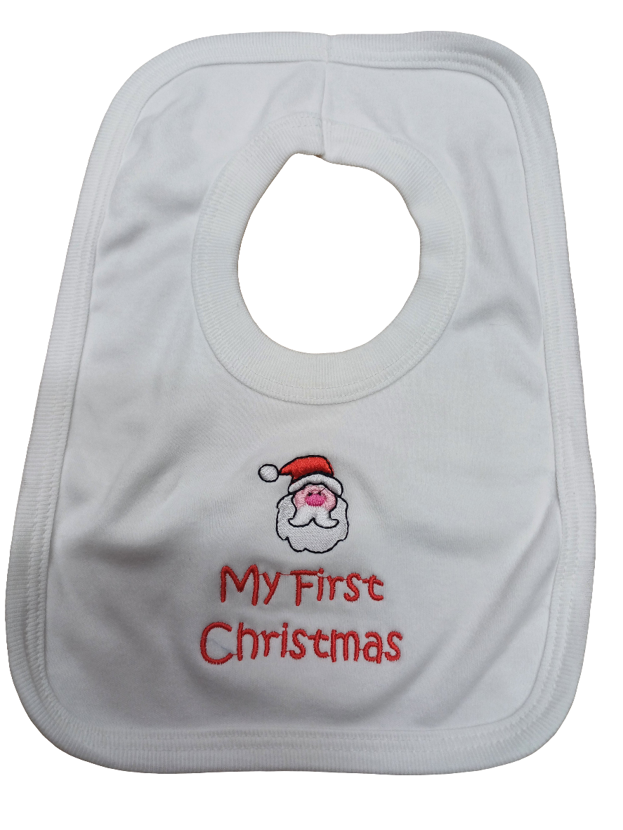 Christmas  bibs  embroidered with  merry Christmas  or my first Christmas