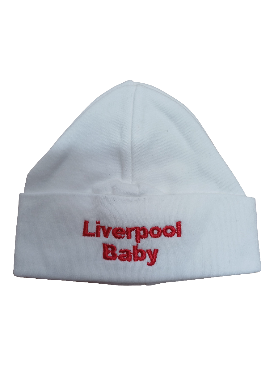 Baby Boys or girls  100 % soft cotton hat embroidered with Liverpool Baby size newborn