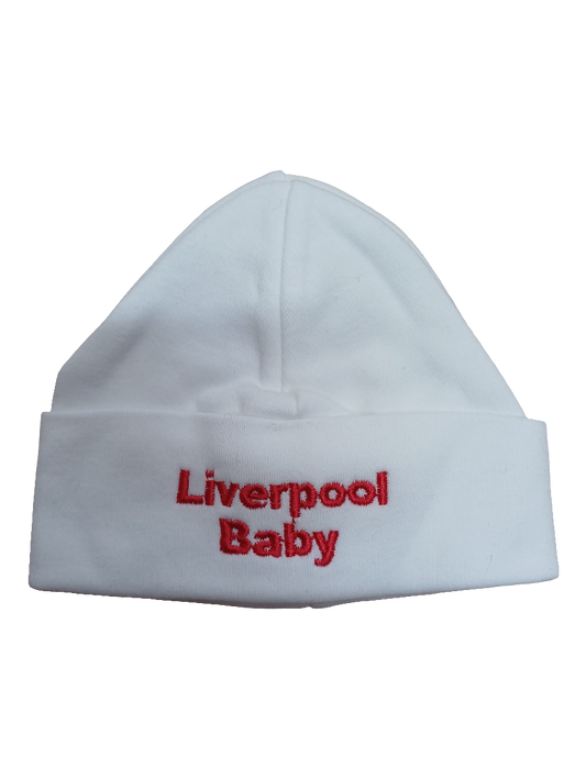 Baby Boys or girls  100 % soft cotton hat embroidered with Liverpool Baby size newborn