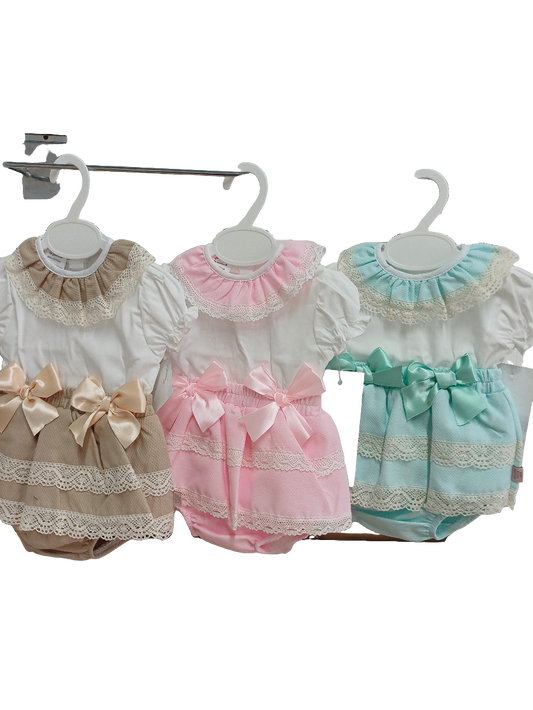 Girls  pretty waffle jam pants set with bows