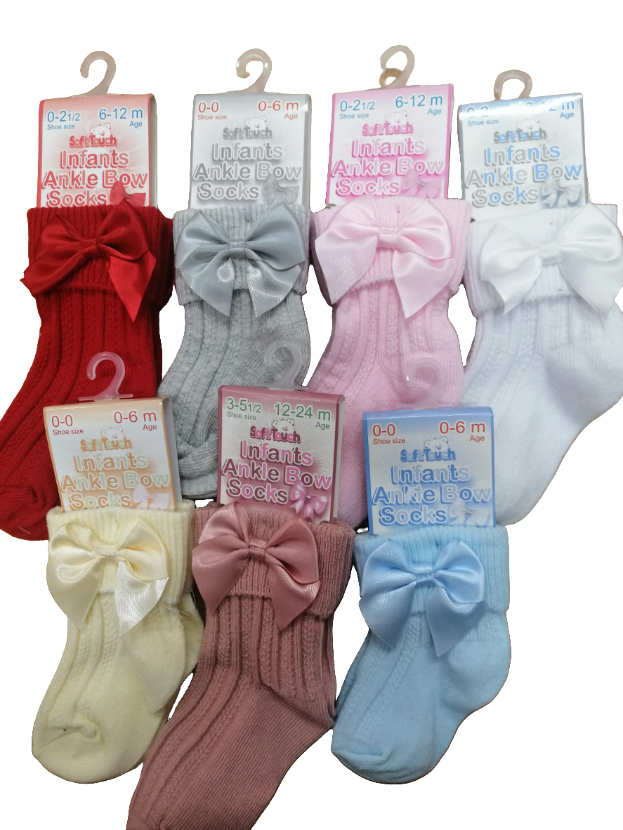 Baby girls  ankle  bow socks sizes newborn to  2 years  various colours to choose from