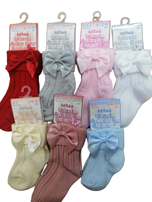 Baby girls  ankle  bow socks sizes newborn to  2 years  various colours to choose from