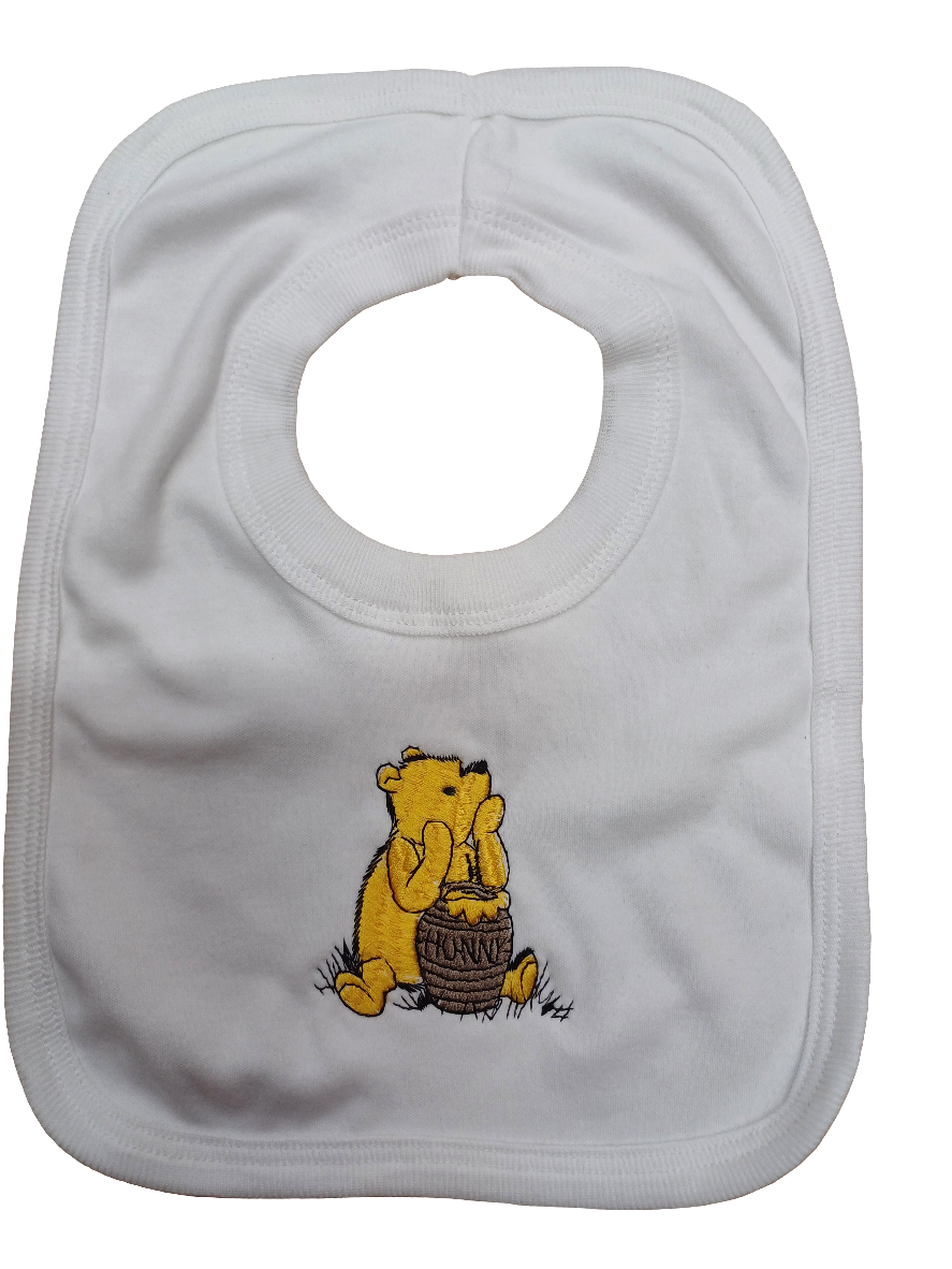 Baby Boys or girls  100% soft cotton bib embroidered with honey bear