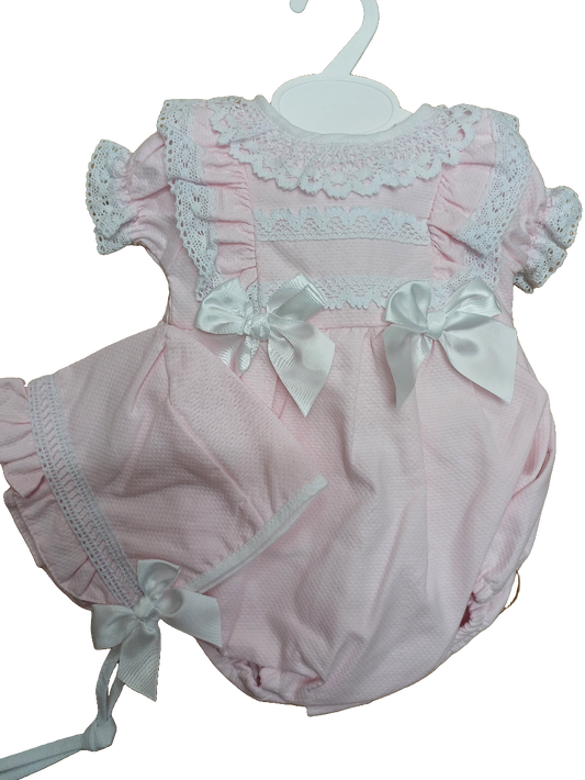 Beautiful baby girls romper with matching hat