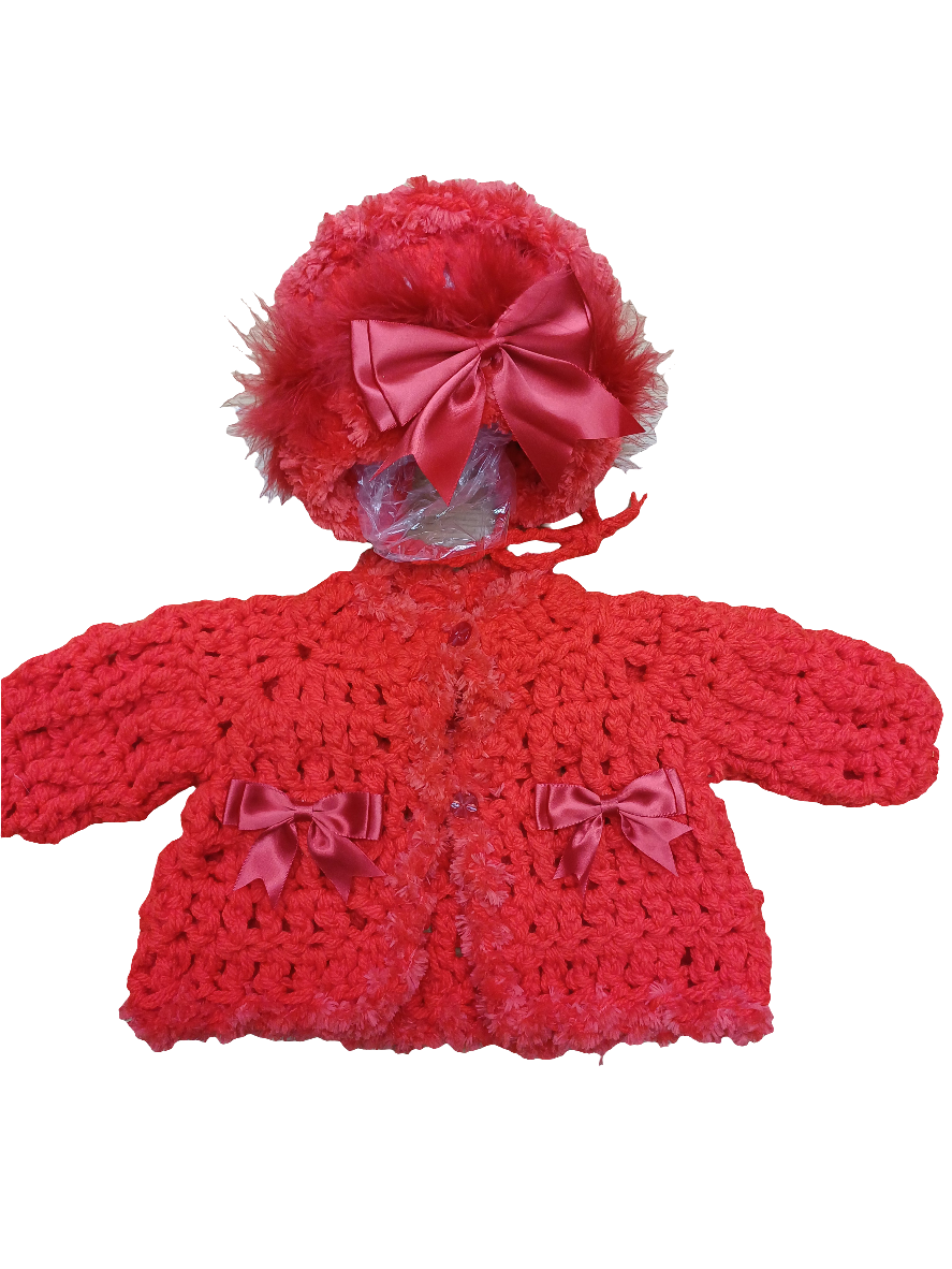 Baby girls  handmade crochet pretty cardigan and bonnet set size  0 / 3  months