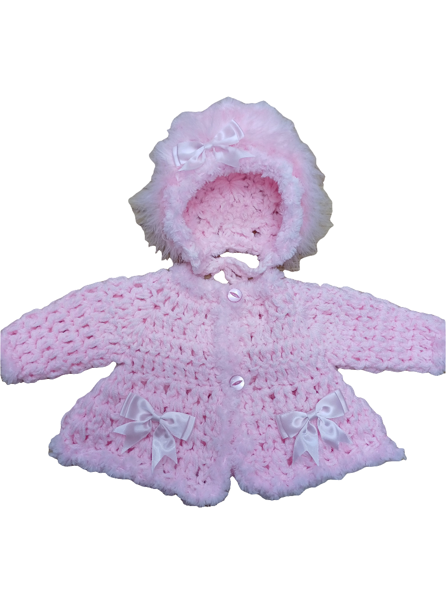 Baby girls  handmade crochet pretty cardigan and bonnet set size newborn  to  3 months