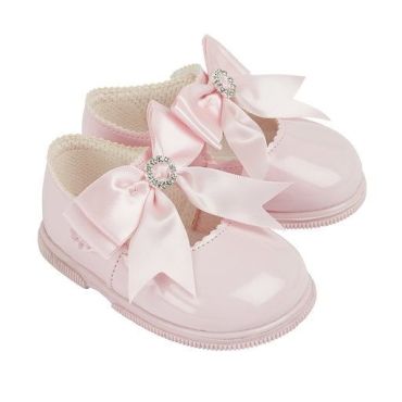 Baypods baby girls  hard sole walking shoes with large bow