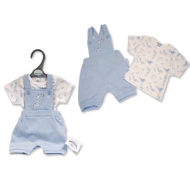 Baby Boys premature 2 piece set with  dungarees and t shirt  with giraffe  embroidery