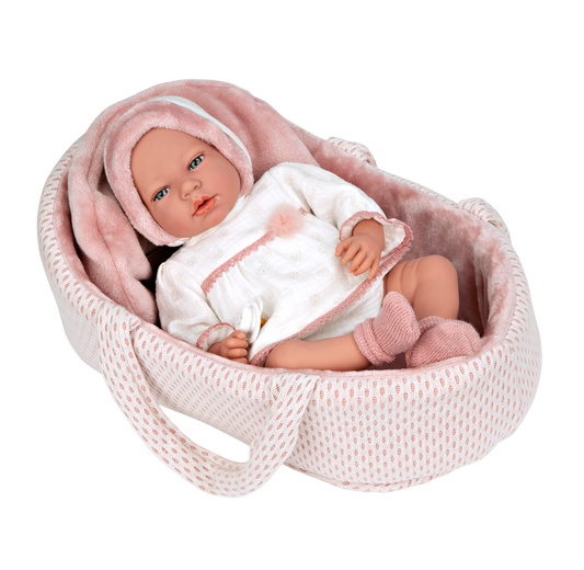 Spanish newborn  crying   doll comes with carrycot and  dummy