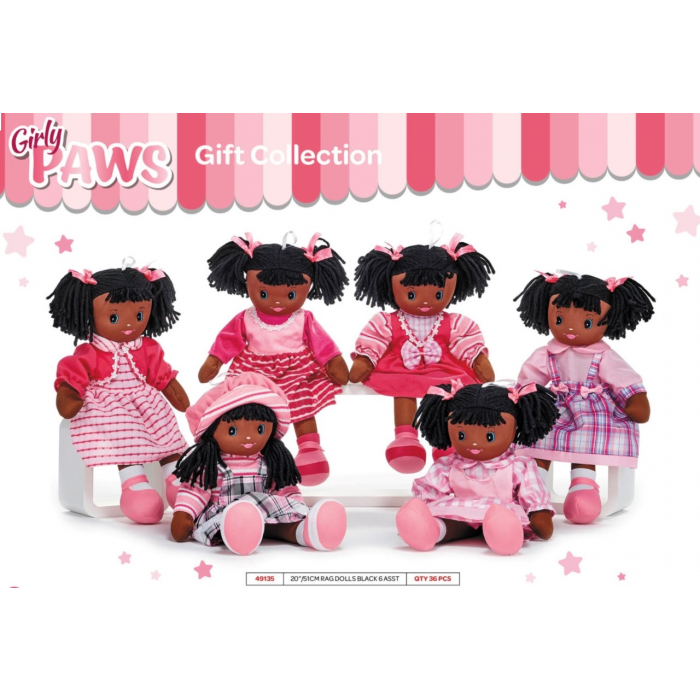 Girls black rag dolls 2 sizes  to choose from various  outfits