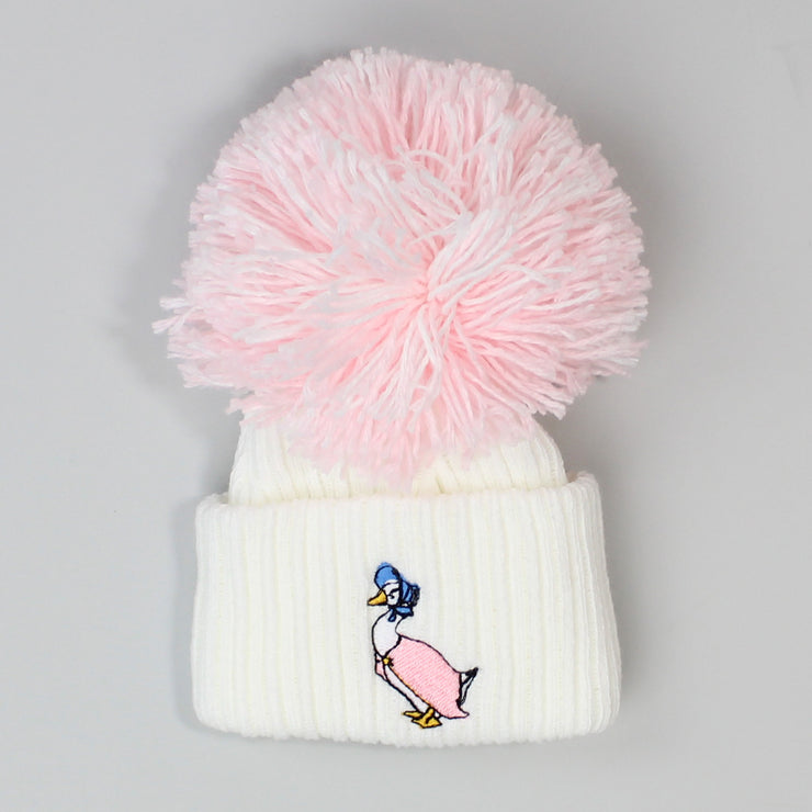 Baby Boys or girls  embroidered pom hats with peter rabbit or jemima puddle duck