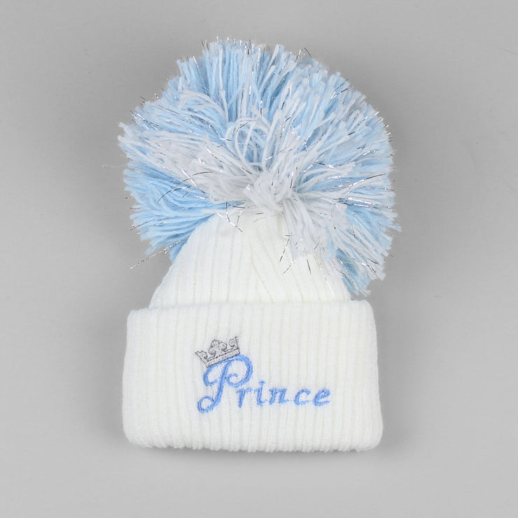 Baby Boys or girls embroidered  pom hats with prince  or princess