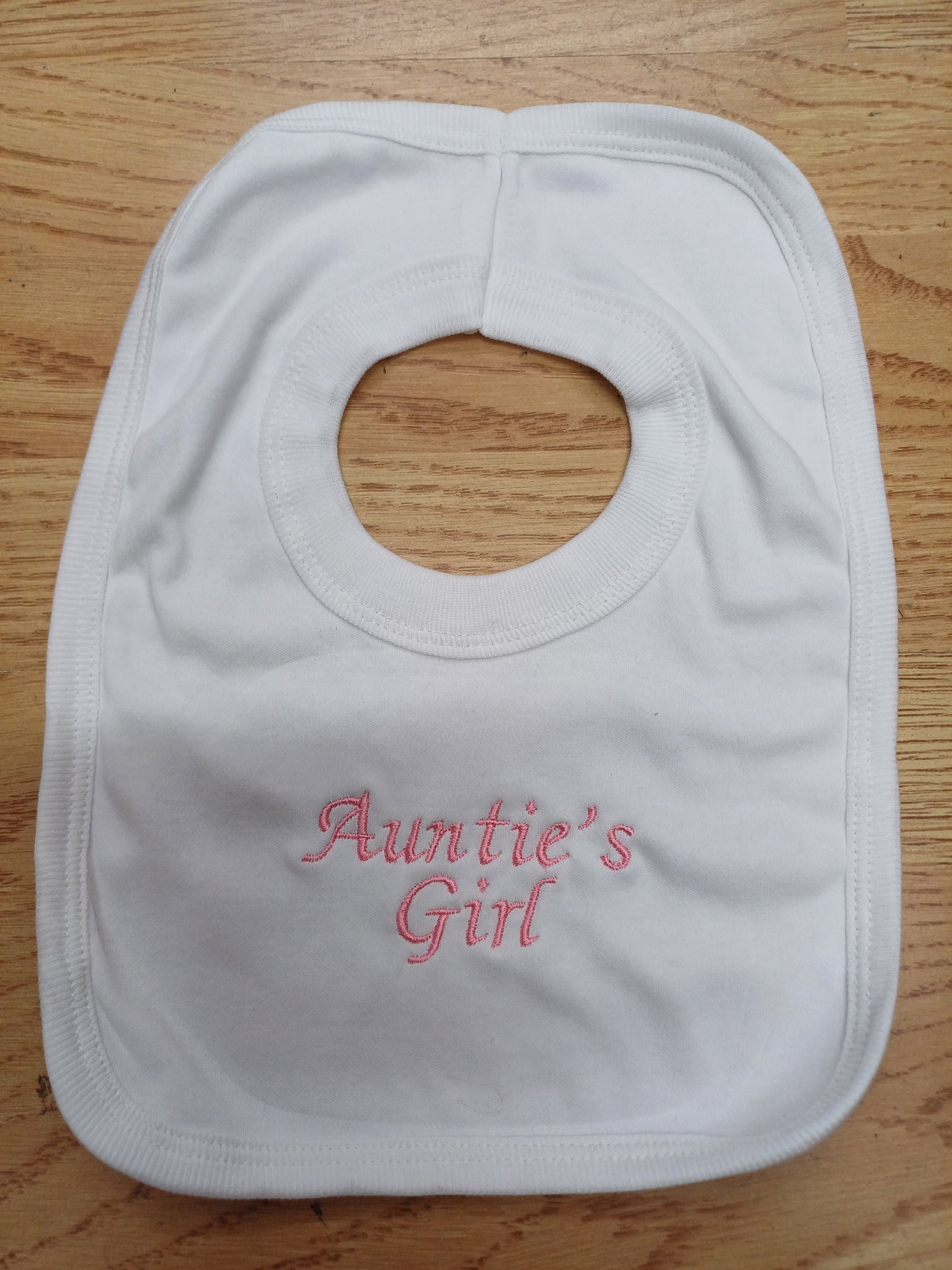 Baby Boys or girls  embroidered bibs  with aunties girl or boy  100  % cotton