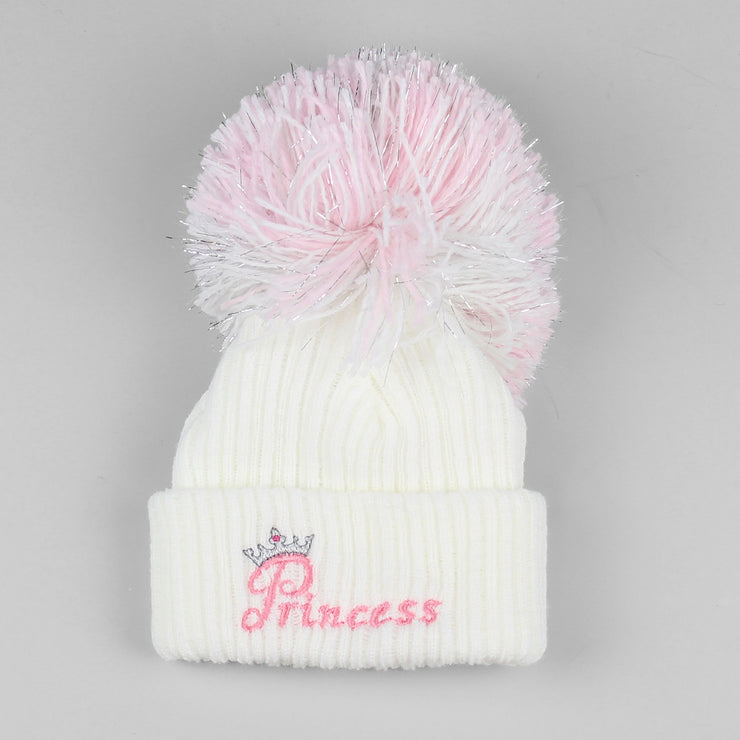 Baby Boys or girls embroidered  pom hats with prince  or princess