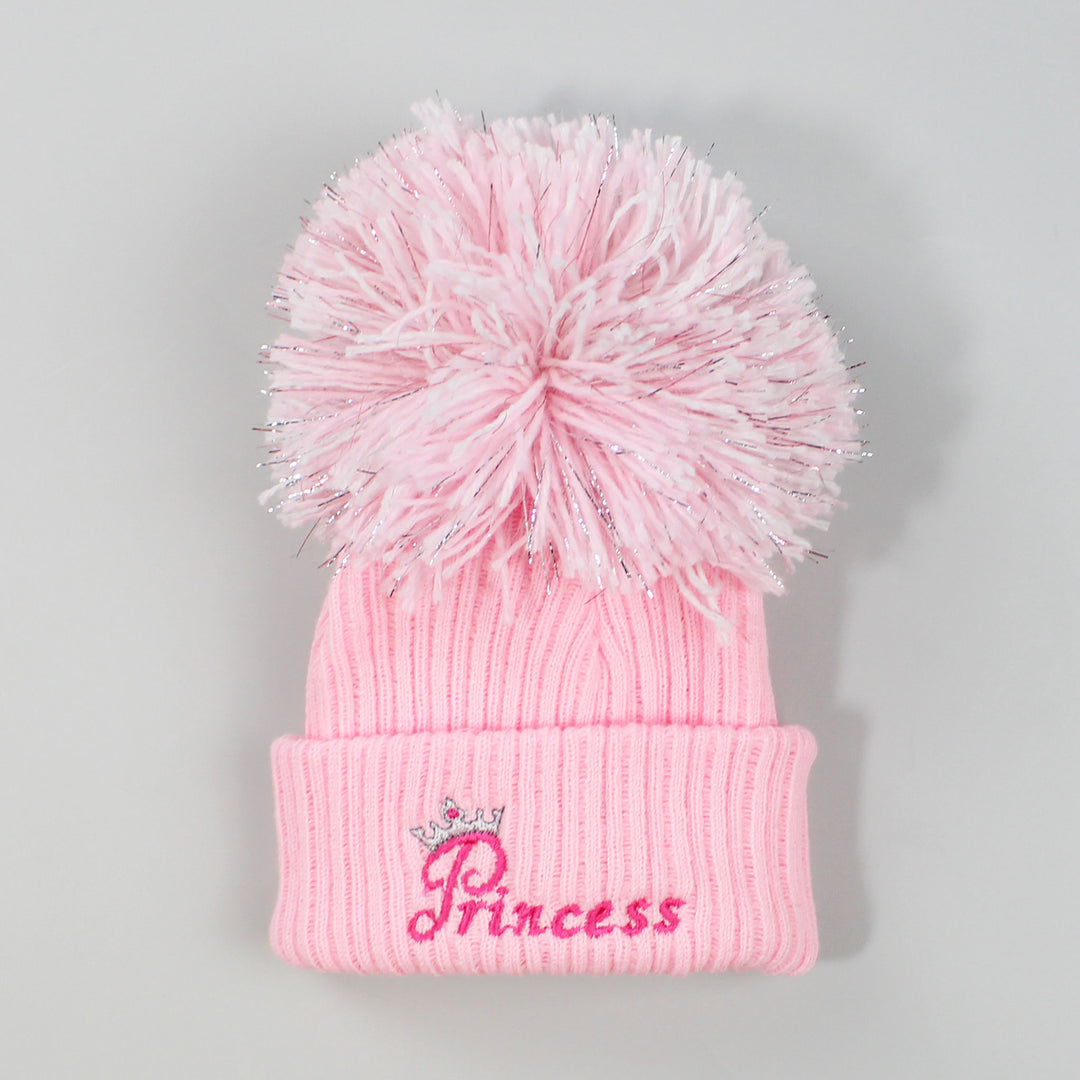 Baby Boys or girls embroidered  pom hats with prince  or princess