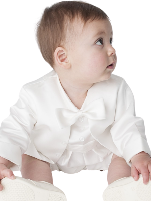 Boys  plain ivory  christening romper with jacket