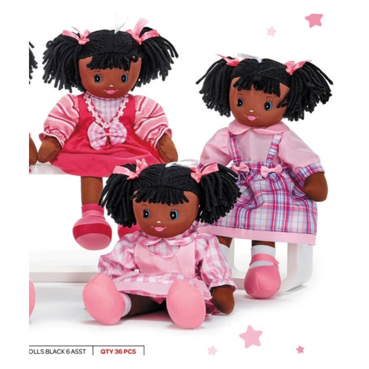 Girls black rag dolls 2 sizes  to choose from various  outfits