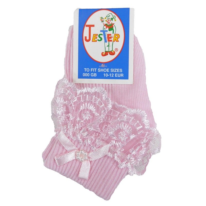 Girls frilly lace ankle socks with bow 8 sizes from premature  to adult size 6