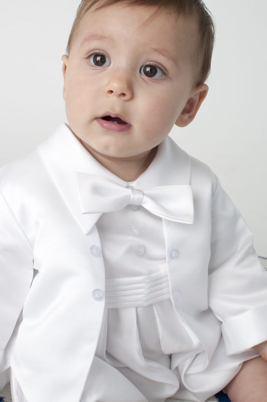 Boys  plain white no pattern christening romper with jacket