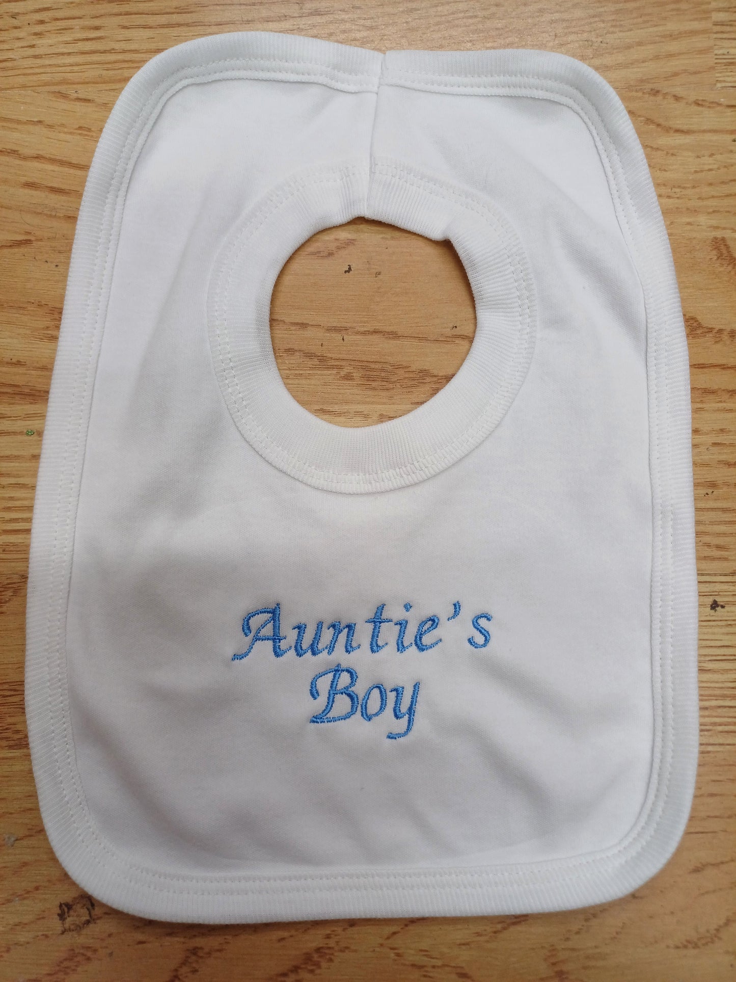 Baby Boys or girls  embroidered bibs  with aunties girl or boy  100  % cotton