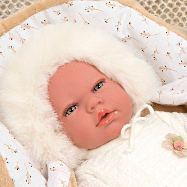 Spanish reborn doll comes with  carrycot. Dummy  clip  and nappy