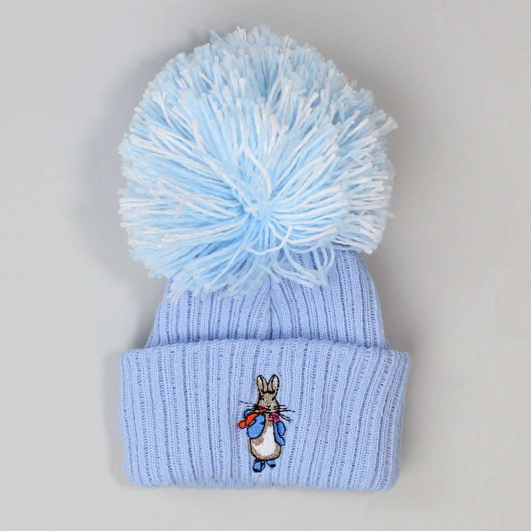 Baby Boys or girls  embroidered pom hats with peter rabbit or jemima puddle duck