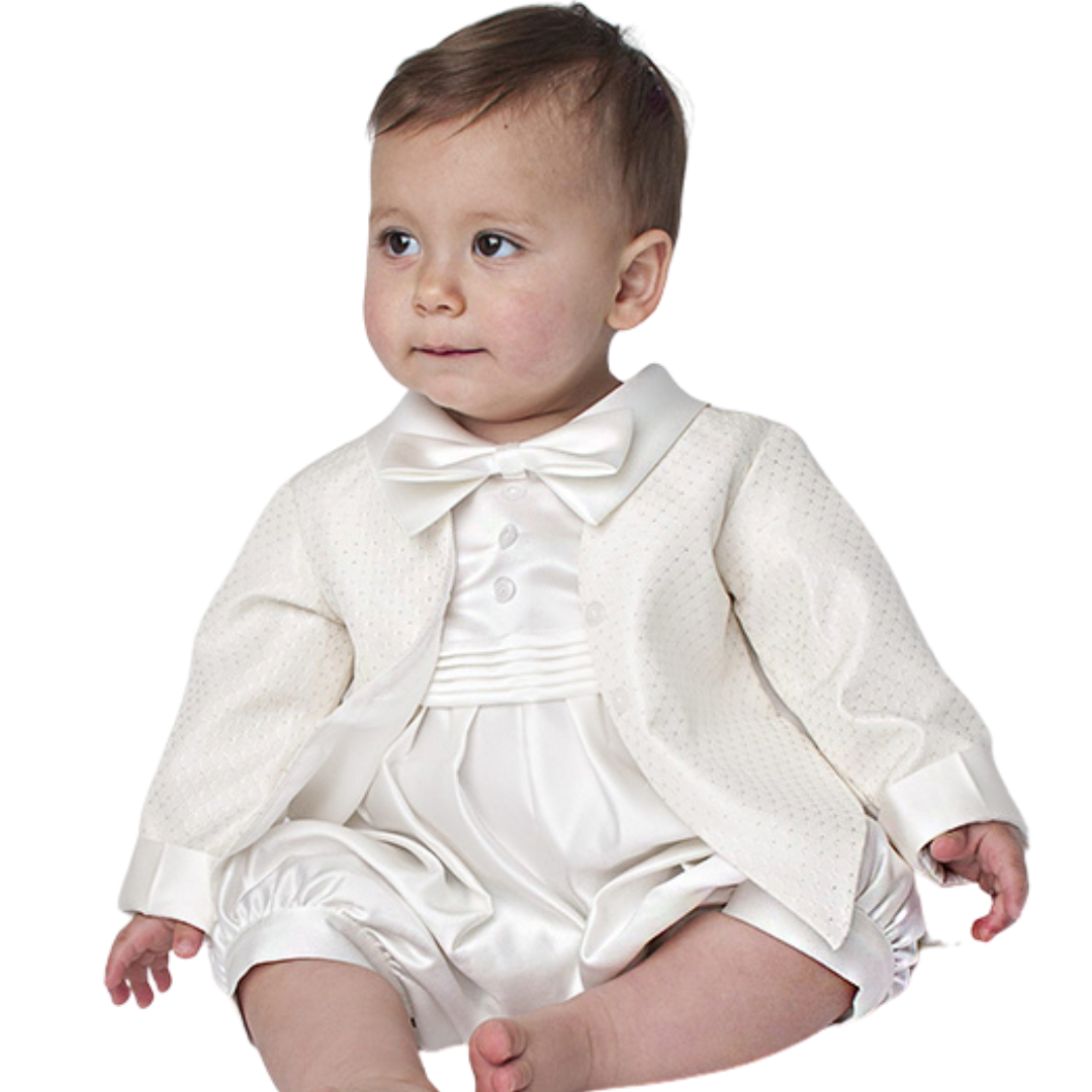 Boys  diamond pattern christening romper with jacket colour colour  ivory