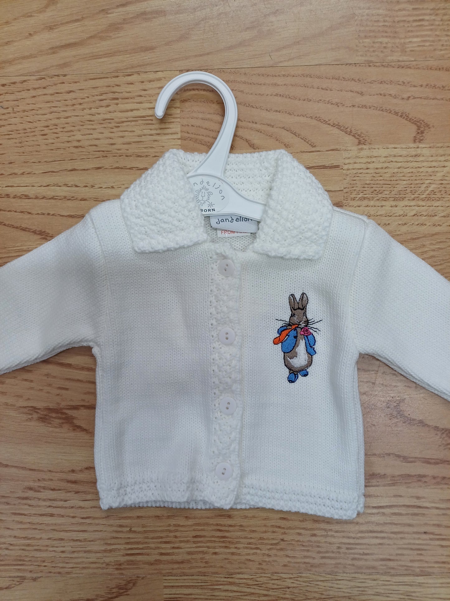 Dandelion boys or girls embroidered cardies with peter rabbit or jemima puddle duck