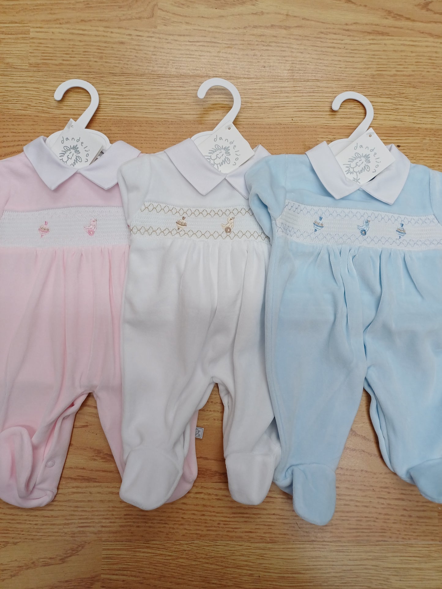 Dandelion  baby Boys or girls  velour sleepsuit