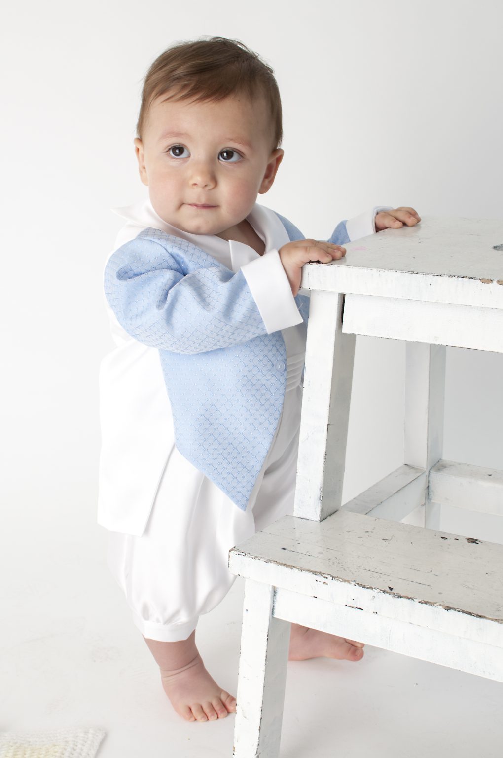 Boys  diamond christening romper with jacket  colour  blue / white