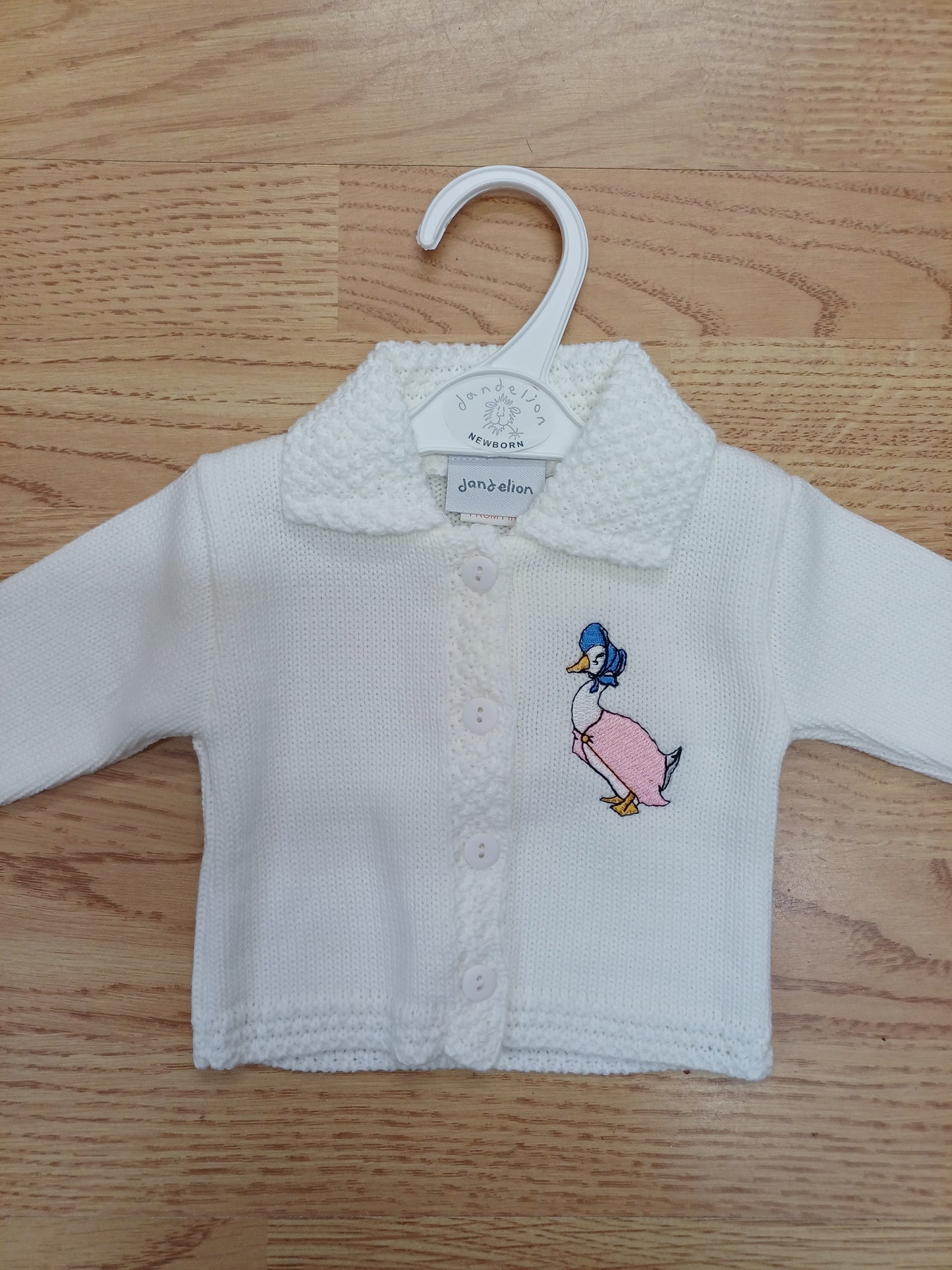 Dandelion boys or girls embroidered cardies with peter rabbit or jemima puddle duck