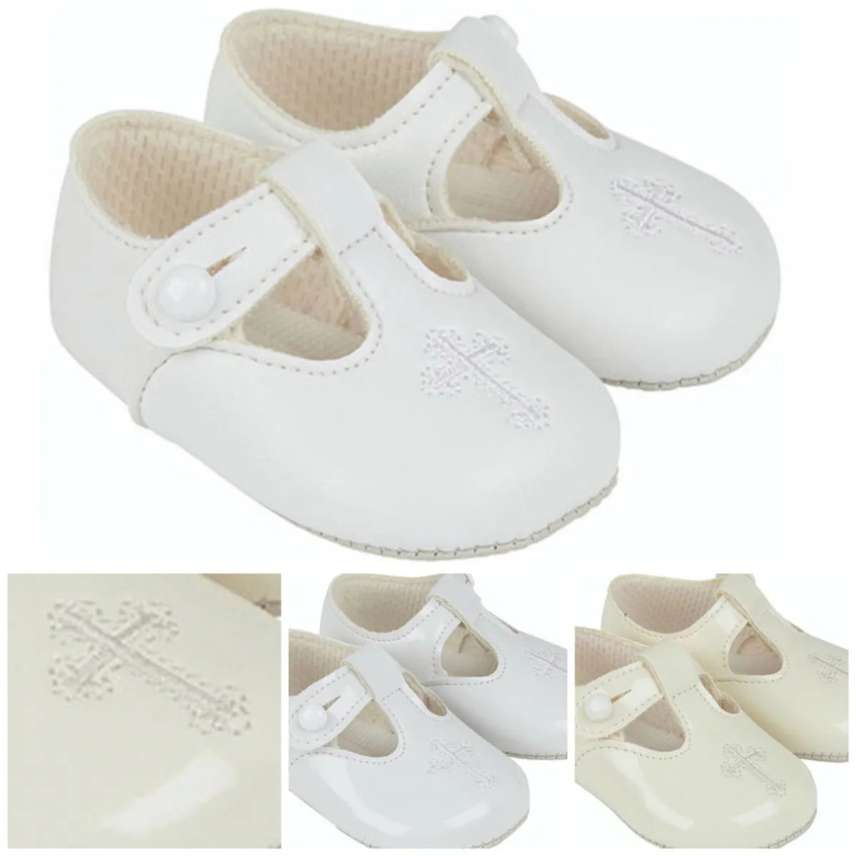 Baypods baby Boys or girls pre walker soft sole pram shoes Ideal for christening embroidered with a  cross